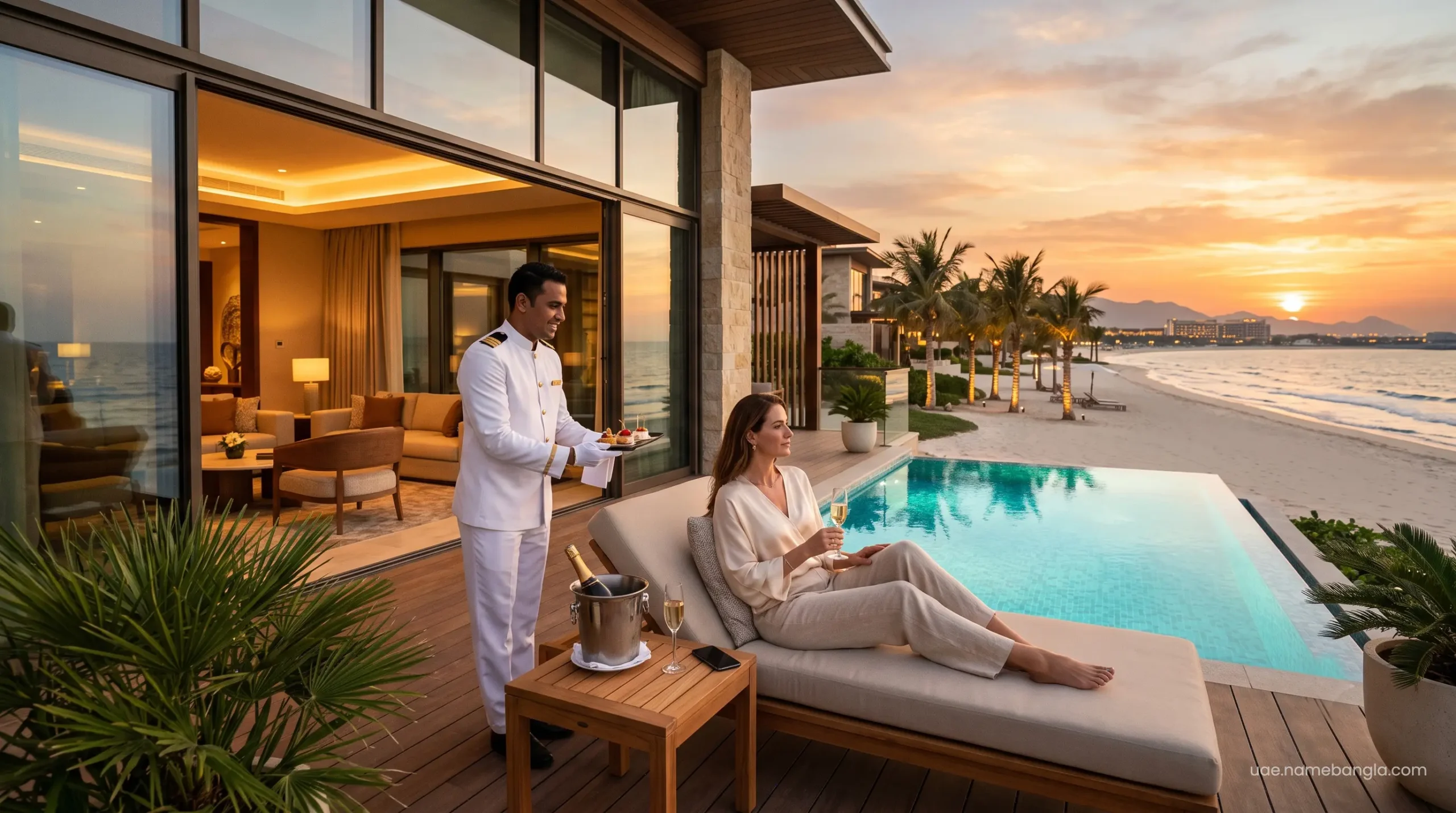 Exclusive Radisson Rewards VIP beachfront villa lounge in Ras Al Khaimah.