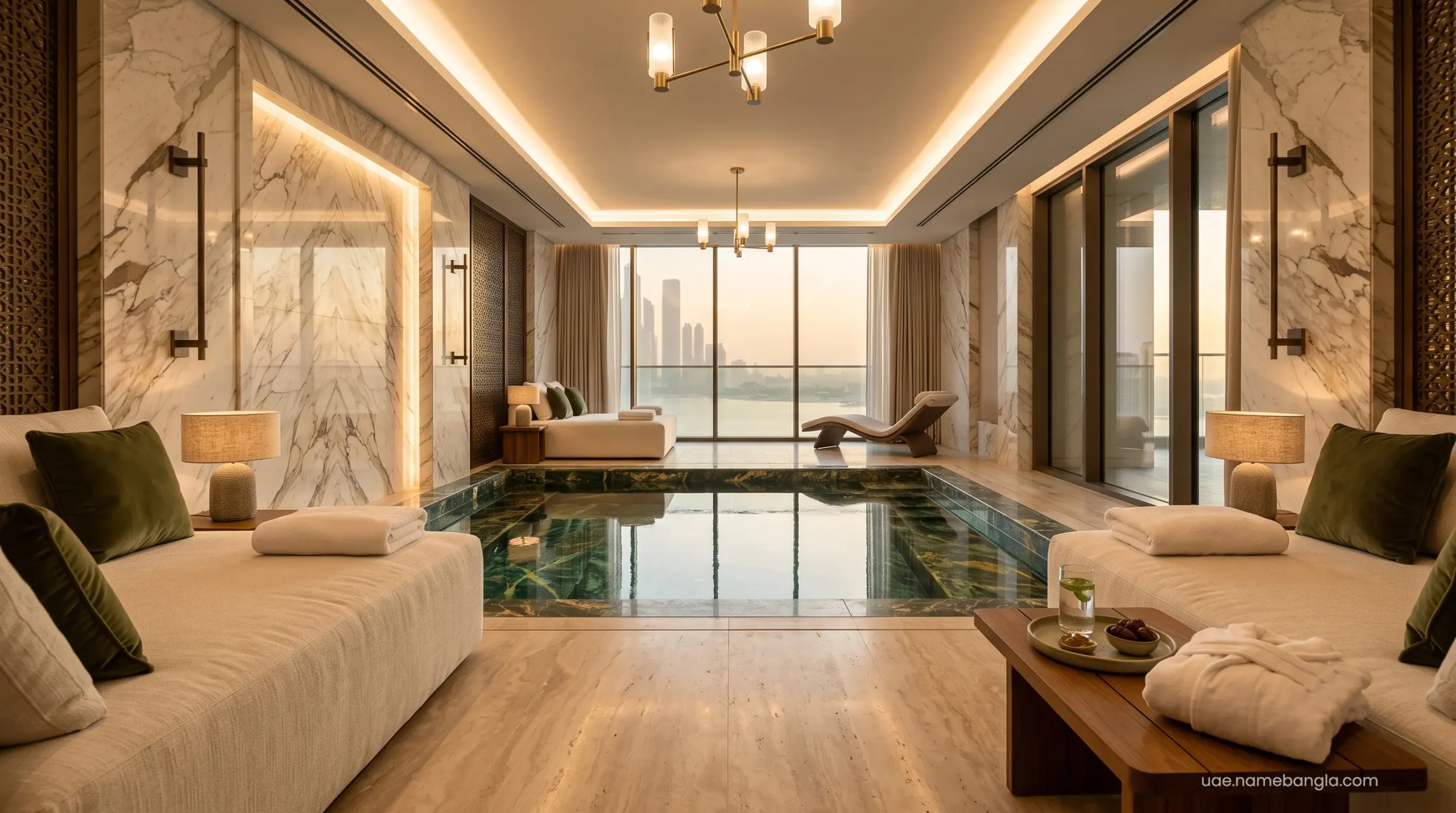 Luxurious indoor spa facility offering VIP rewards for Expedia Gold members in Abu Dhabi.