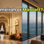 Side-by-side visual representation of an ultra-luxury Jumeirah palace suite and a modern Marriott Bonvoy penthouse in Dubai during September 2026.