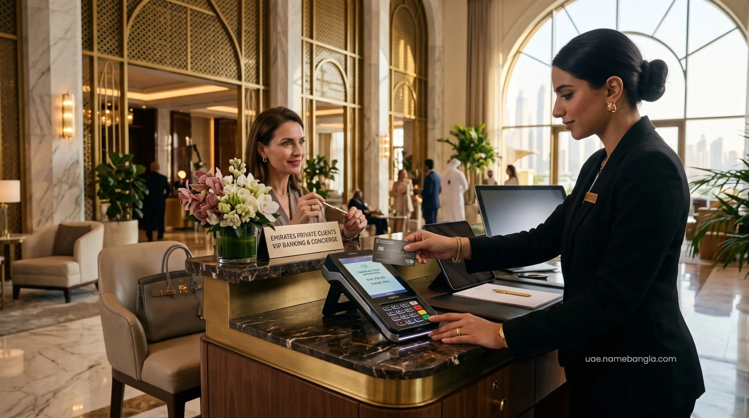 Exclusive VIP banking concierge finalizing a Jumeirah One Gold luxury staycation transaction in the UAE.